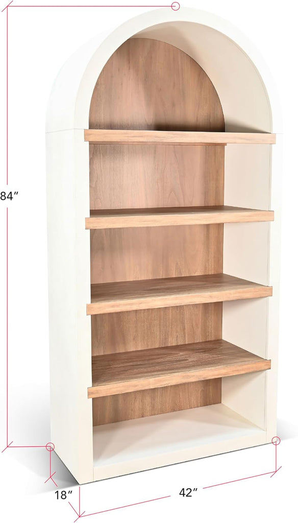 Arched Solid Wood Bookcase, 84” Tall - Painted Mahogany with Shelves, Fully Assembled