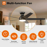 Ceiling Fans with Lights, 52 inch Low Profile Ceiling Fan with Light and Remote Control, Flush Mount, Reversible, 3CCT, Dimmable, Noiseless, Black Ceiling Fan for Bedroom, Indoor/Outdoor Use A103-B0CLNJNKMW