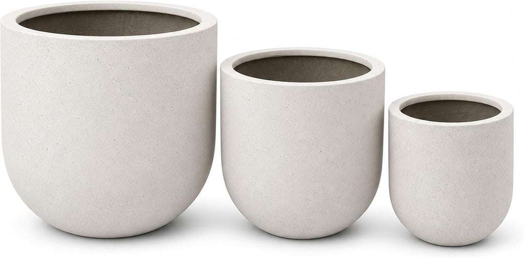 Set of 3 Round Cylinder Polystone Indoor/Outdoor Planters, White