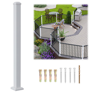 2.56in x 2.56in x 42.5in Aluminum Railing Post with Drill Bit, White