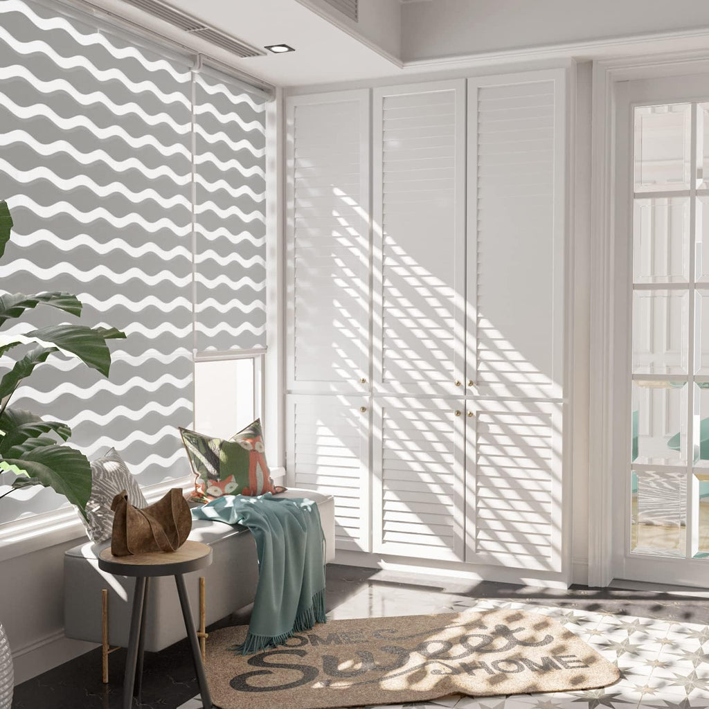 No Drill Cordless Zebra Blinds, 24" W x 72" H, Stone Grey