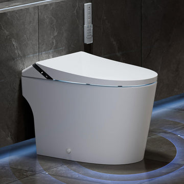 Smart One-Piece Toilet with Built-In Bidet, Dual Auto Flush, Heated Seat, Warm Water, Deodorizer, Foot Sensor, Foam System, Night Light