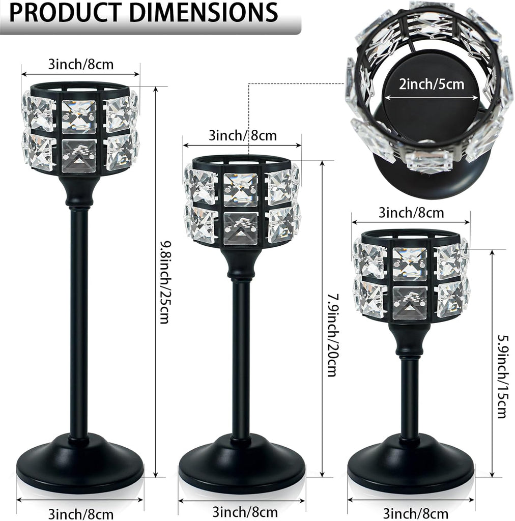 Crystal Metal Candle Holder, Square Crystal Beads Bling Tea Light Candlestick, Tall Votive Candelabra Elegant