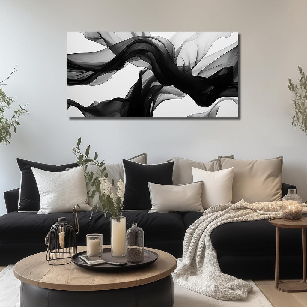 Large Abstract Wall Art, Black White and Gray Canvas Wall-Decor, Modern Minimalist Picture Prints Office, Size 59 x
