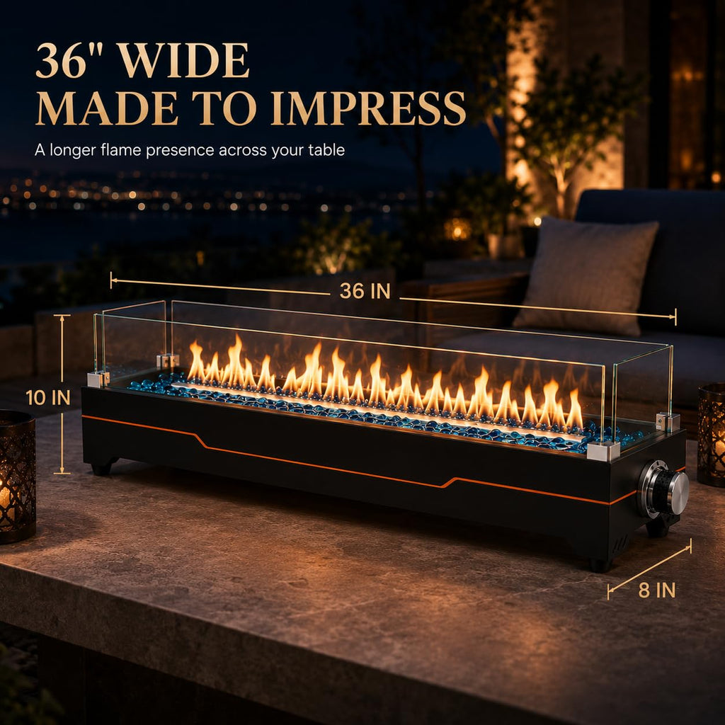 36 Inch Tabletop Fire Pit with Glass Wind Guards & Camping