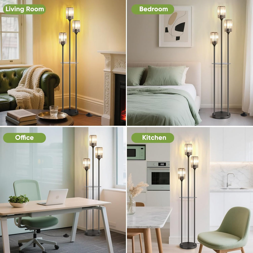 Crystal Floor Lamps, Glass Modern Floor Lamp with Shelves, Mid Century Standing Lamps with Table