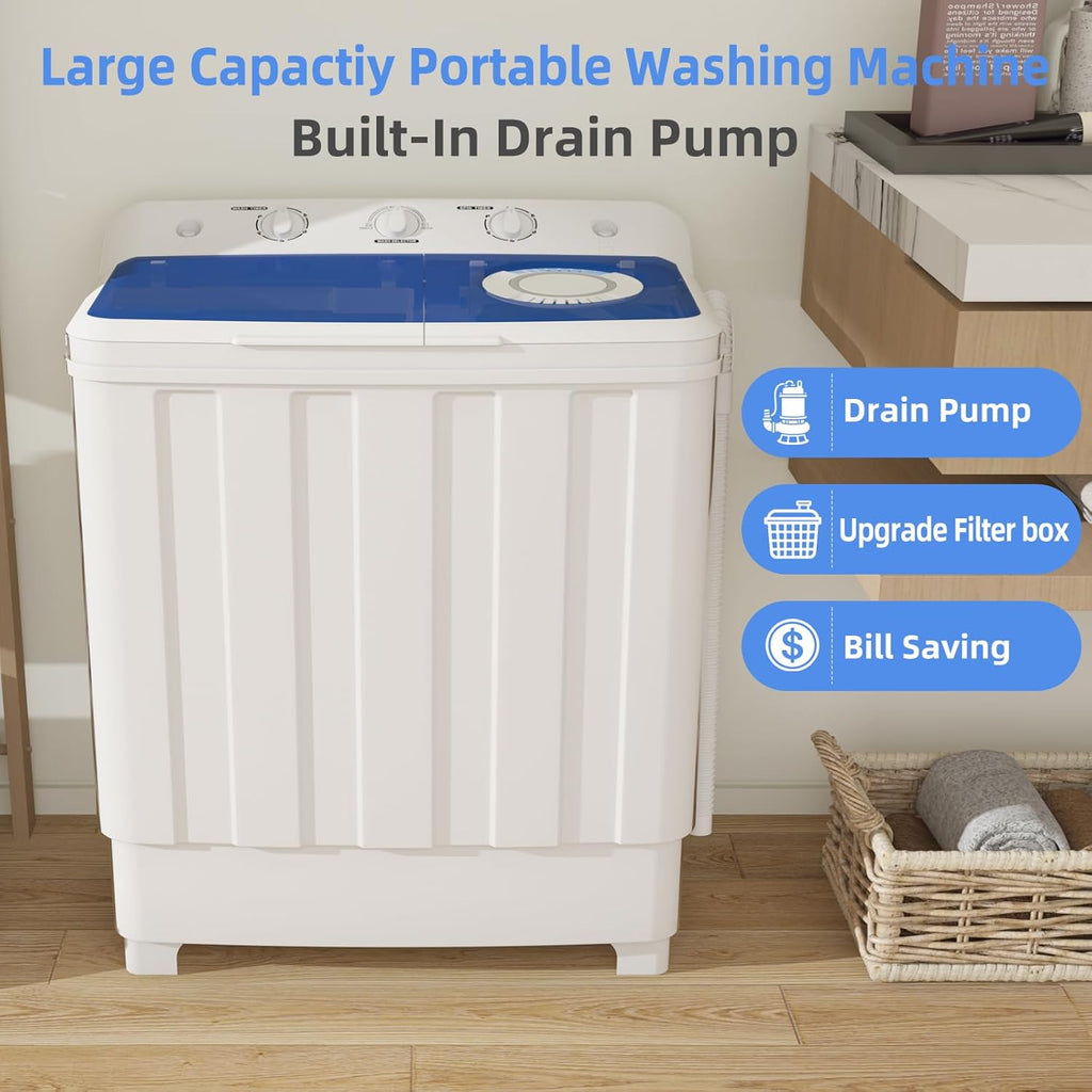 Portable Washing Machine, Twin Tub Washing Machine Laundry Compact Washer spinner Combo with 28lbs capacity, 18Lbs