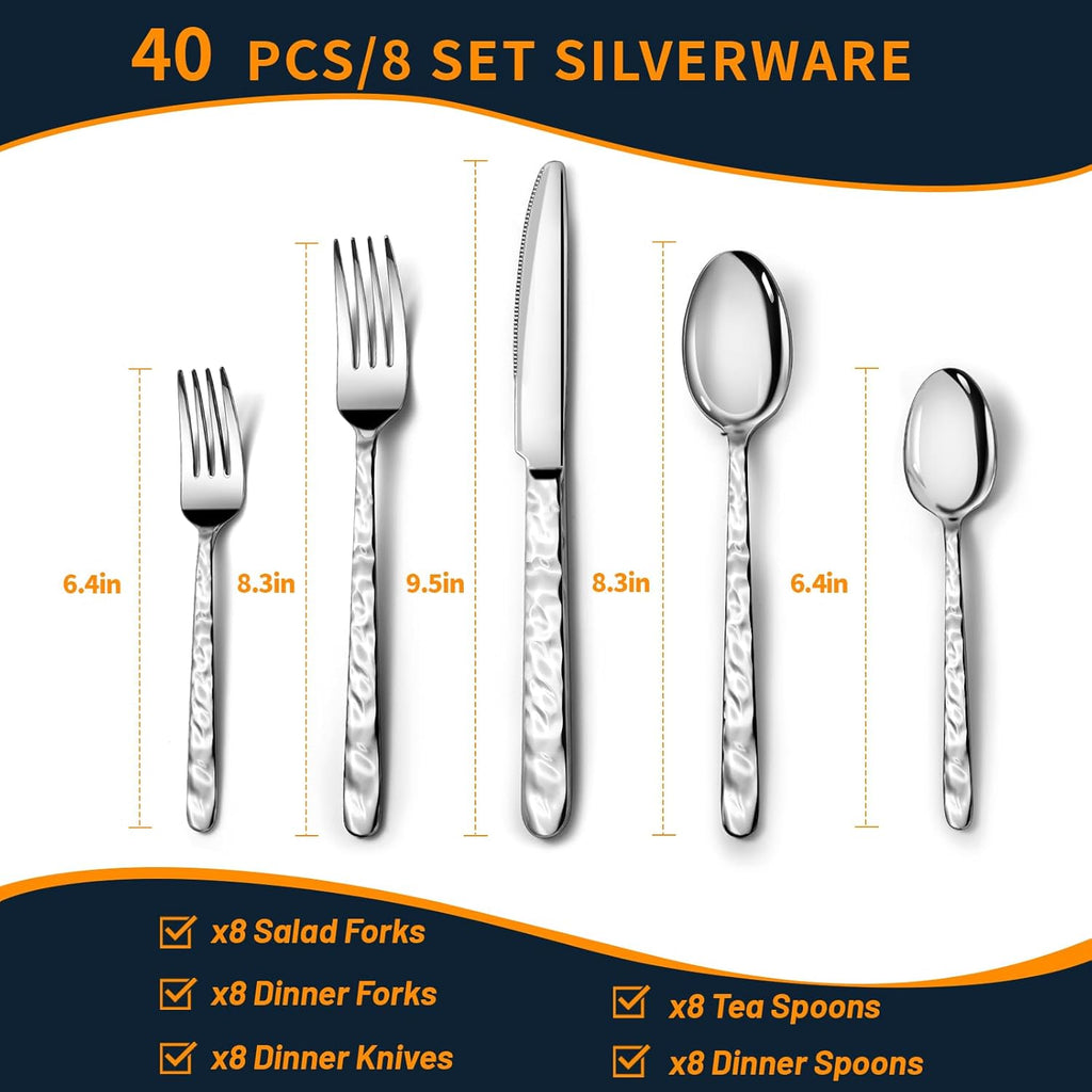 Silverware Set, 40-Piece Premium Stainless Steel Flatware Set for 8