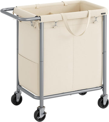 Laundry Basket with Wheels, 2-Section Rolling Laundry Hamper, 37 Gallons (140 L), Removable Liner, Steel Frame with