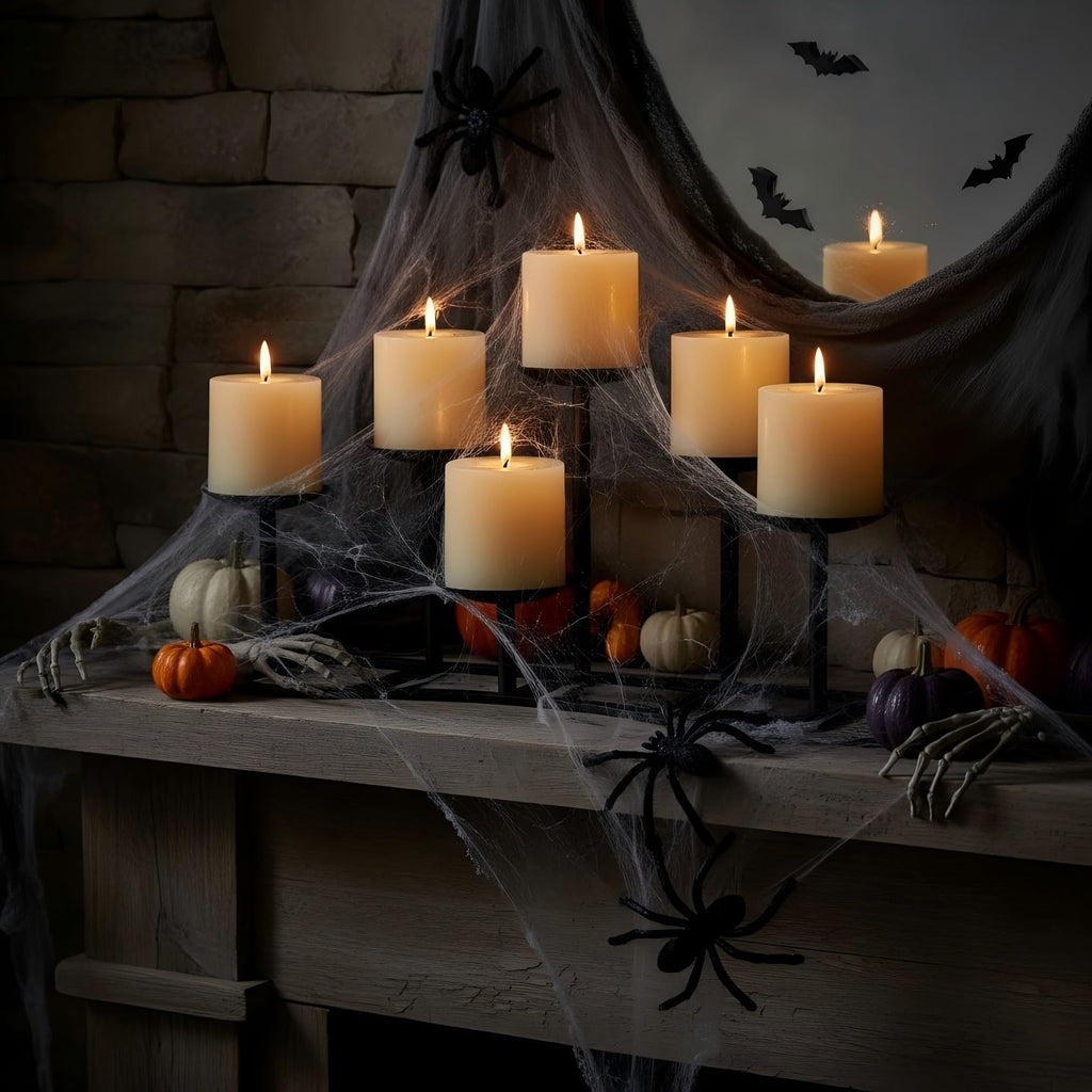 Candelabra Pillar Candle Holders Fireplace Matte Black Metal Candleholder with 6 Candle Stands Mantel Floor Table