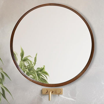 Round Wood Mirror 30 Inch, Wall-Mounted Circle Mirrors, Decorative Mirror