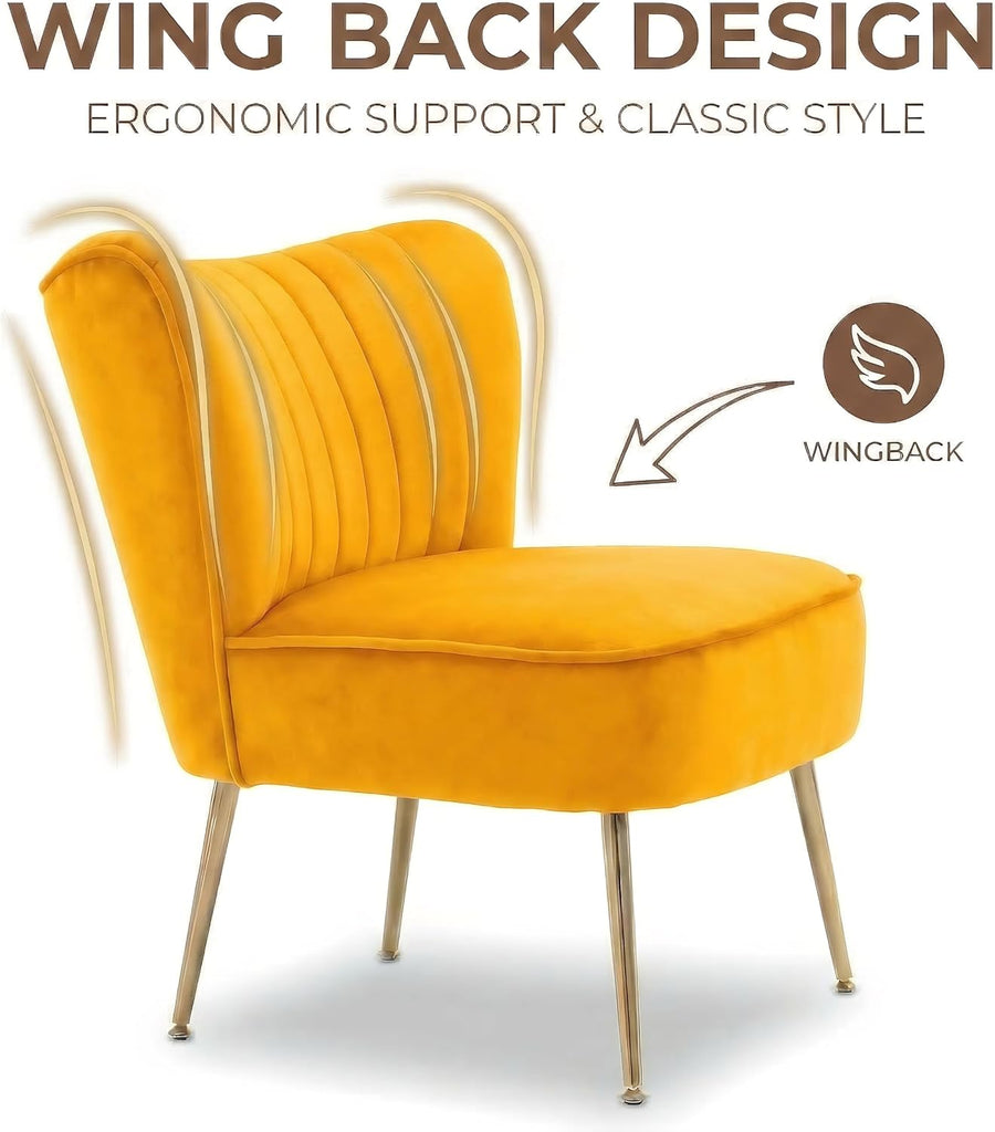 Modern Accent Chair Set of 2 Velvet Slipper Chair with Gold Legs Wingback Side Chair Bedroom Entryway Small Corner