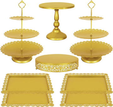 8 Pcs Cake Stand Gold Metal Dessert Table Display Set, 3-Tier Cupcake Stand, Cake Display Tower and Cookie Tray Rack