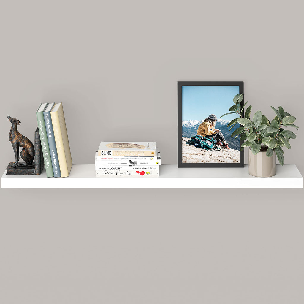Floating Shelf, 48" Wood Wall Shelf with Invisible Brackets, 8" Deep, White