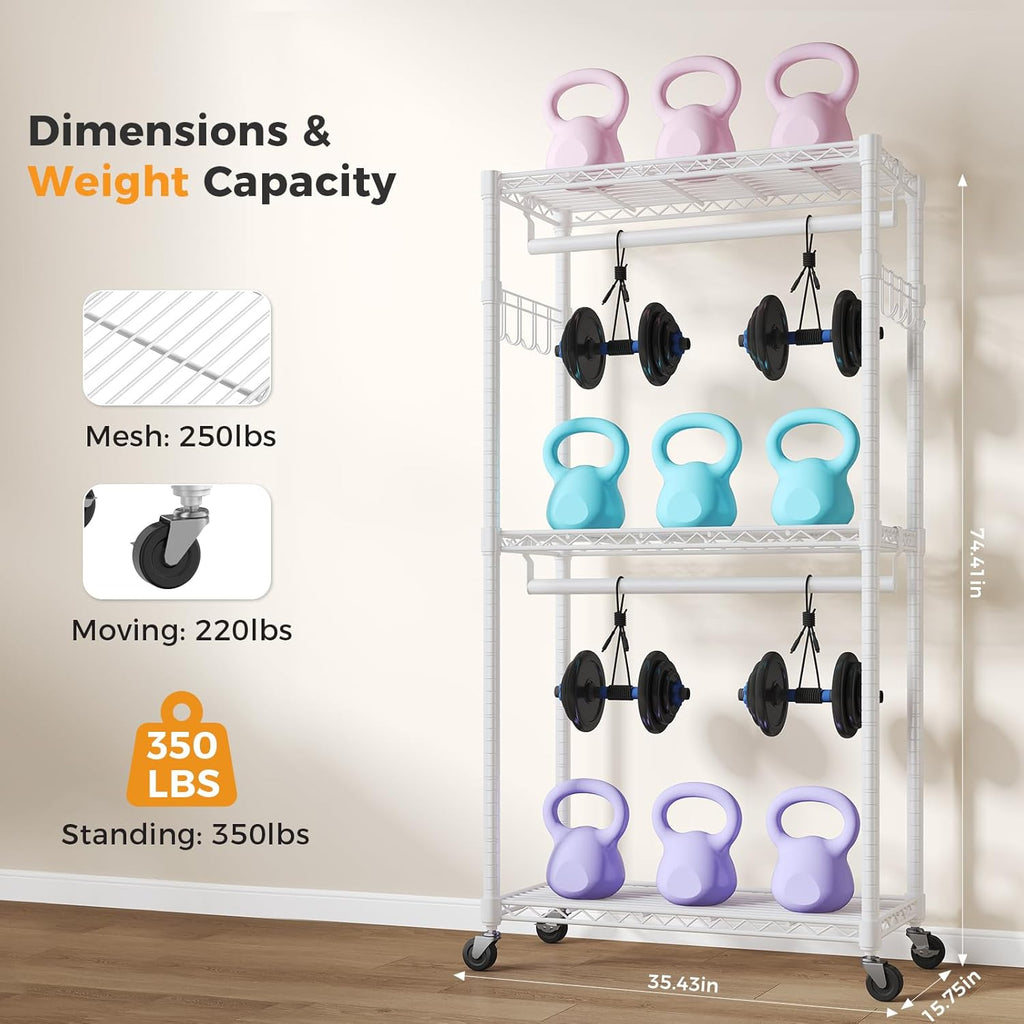 Heavy Duty Clothing Rack with Wheels, 3-Tier Adjustable Wire Garment Rack, Metal Freestanding Closet Organizer System