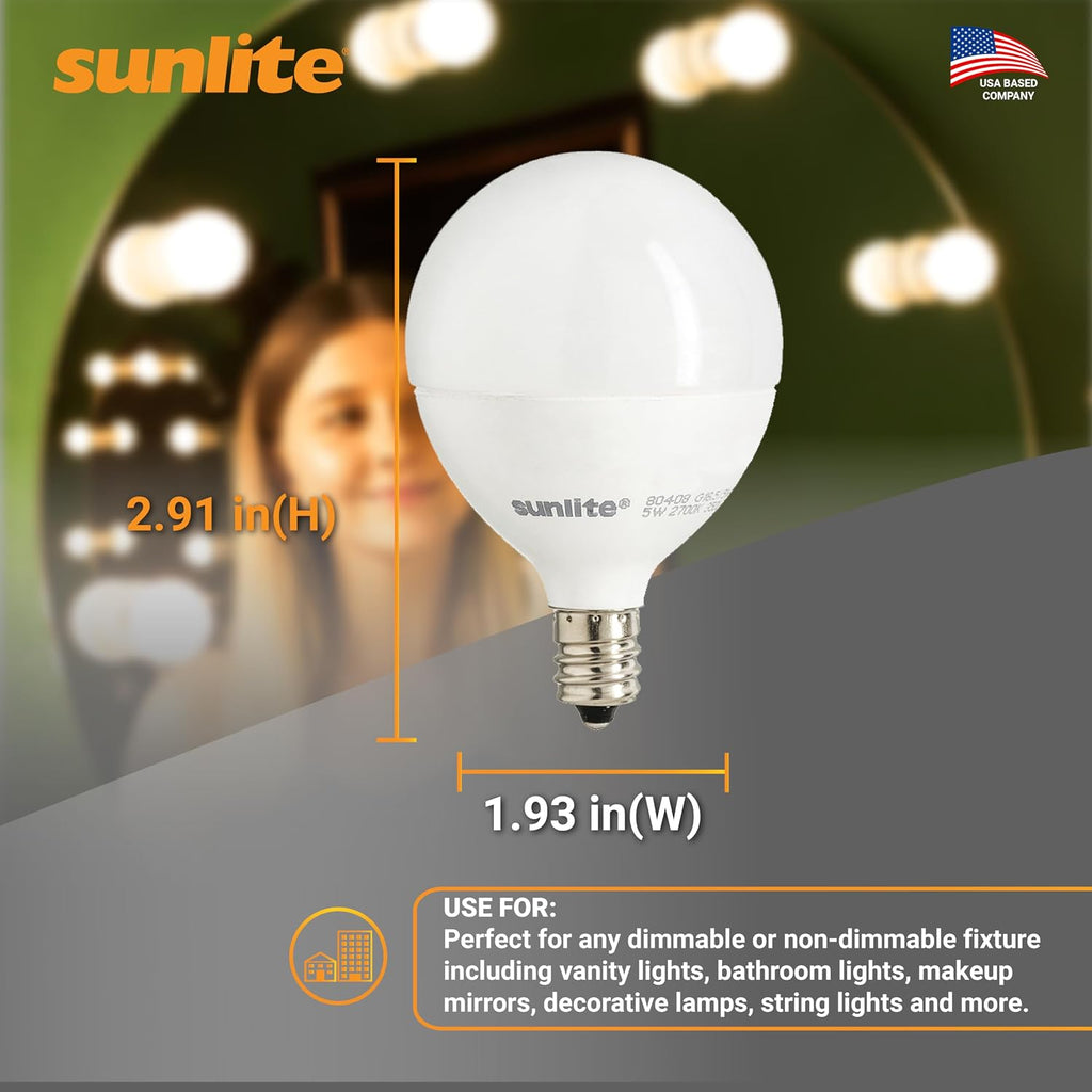 LED G16.5 Globe Light Bulb, 5 Watts (40W Equivalent), 350 Lumens, 2700K Soft White, Dimmable, Candelabra E12