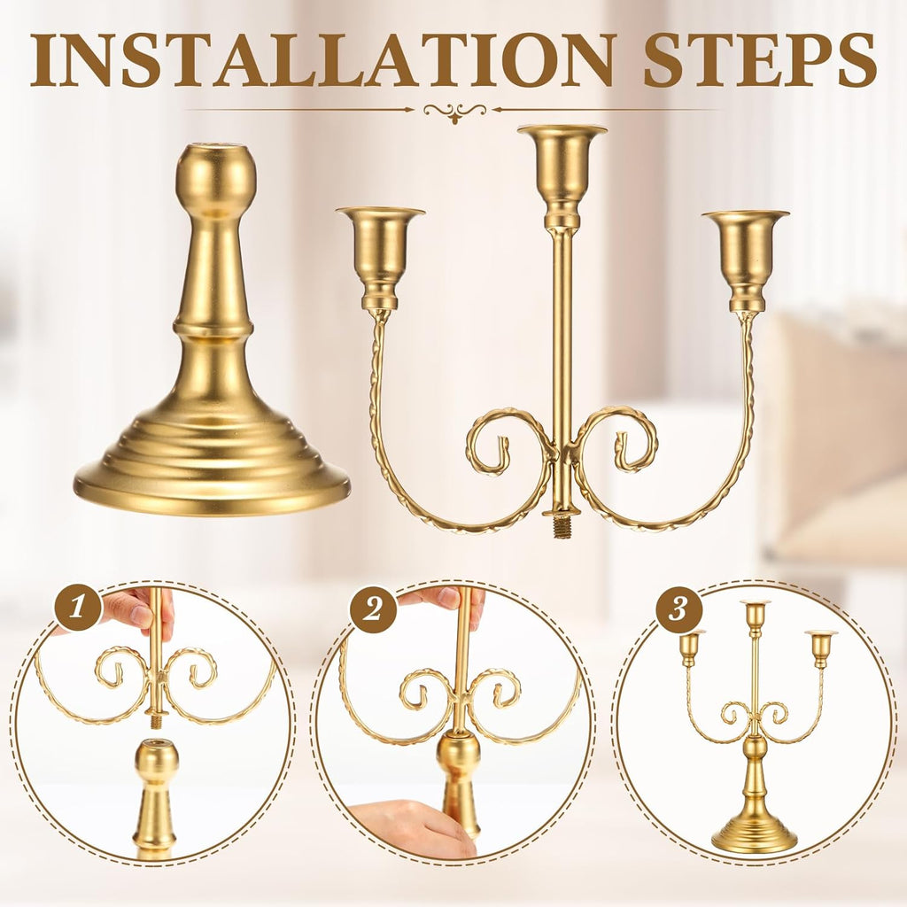 6 Pcs Gold Candelabra Candle Stand Metal Candlestick Holder 3 Arm 12 Wedding Candlestick Holder for Theme Party Table