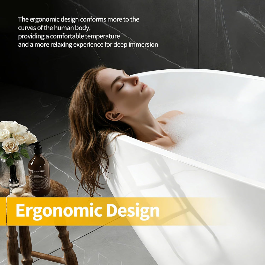 67" Premium Lucite Freestanding Bathtub, Deep Soaking Upright Tub with Matte Drain & Black Water Bypass