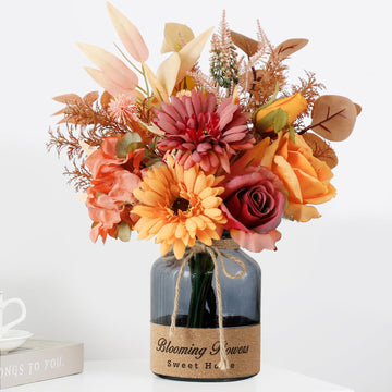 Fake Fall Flowers in Vase, Artificial Flowers with Vase, Centerpiece Table Decorations, Fall Centerpieces for