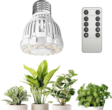 Dimmable Grow Light Bulb for Indoor Plants, Full Spectrum with Remote Control, Auto On Off Timing 4 8 12 Hrs, 10W