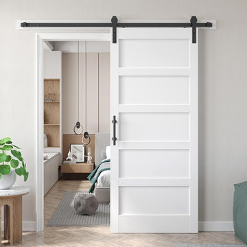 36x84 inch White Barn Door with 6.6FT Sliding Door Hardware Kit Included & Handle,Solid,MDF,PVC Surf
