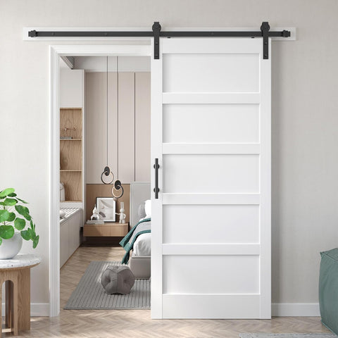 36x84 inch White Barn Door with 6.6FT Sliding Door Hardware Kit Included & Handle,Solid,MDF,PVC Surf