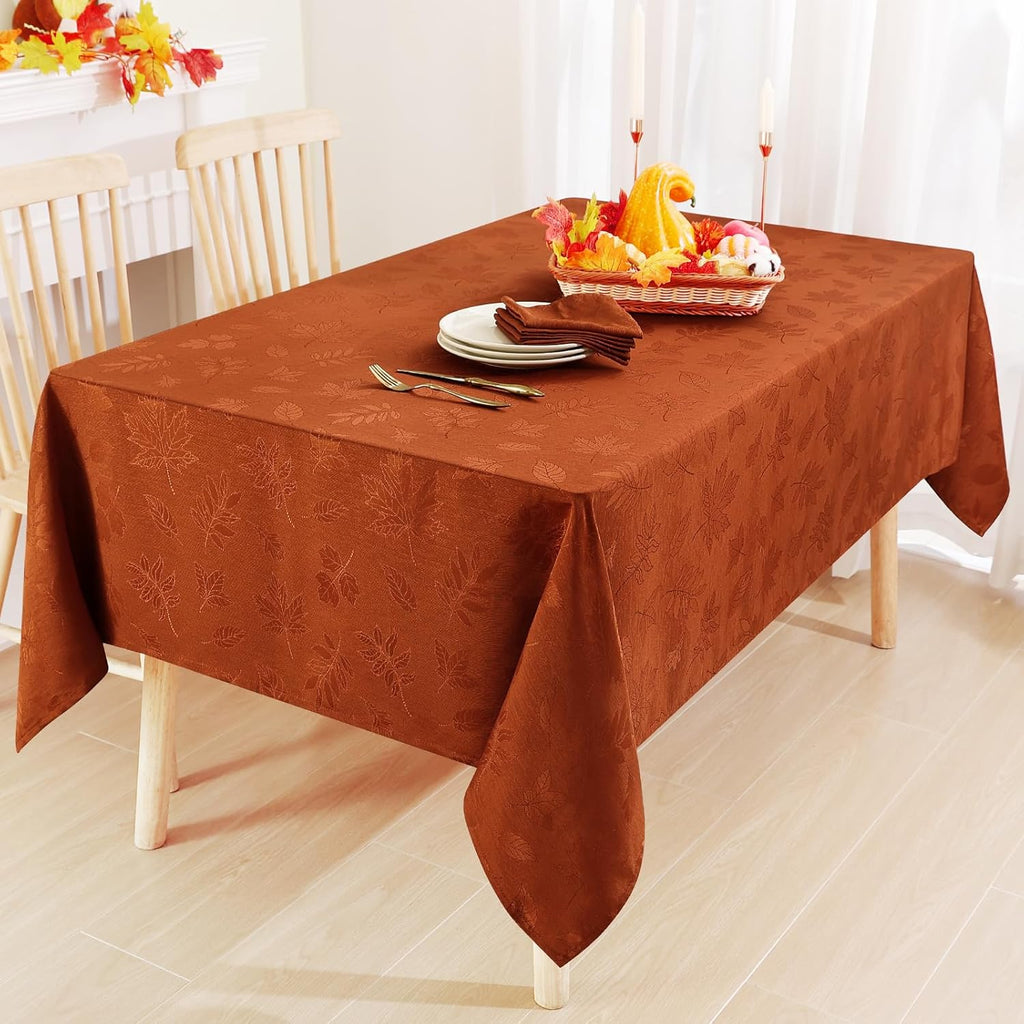 Rectangle Tablecloth, 60x84 Inch Waterproof Damask Table Cloth, Leaves Patterns Fabric Jacquard Tabl