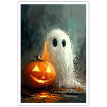 Retro Wild Spooky Ghost With Pumpkin Lantern Posters Cute Horror Scary Wall Art Eerie Forest Horror Ghost Plant