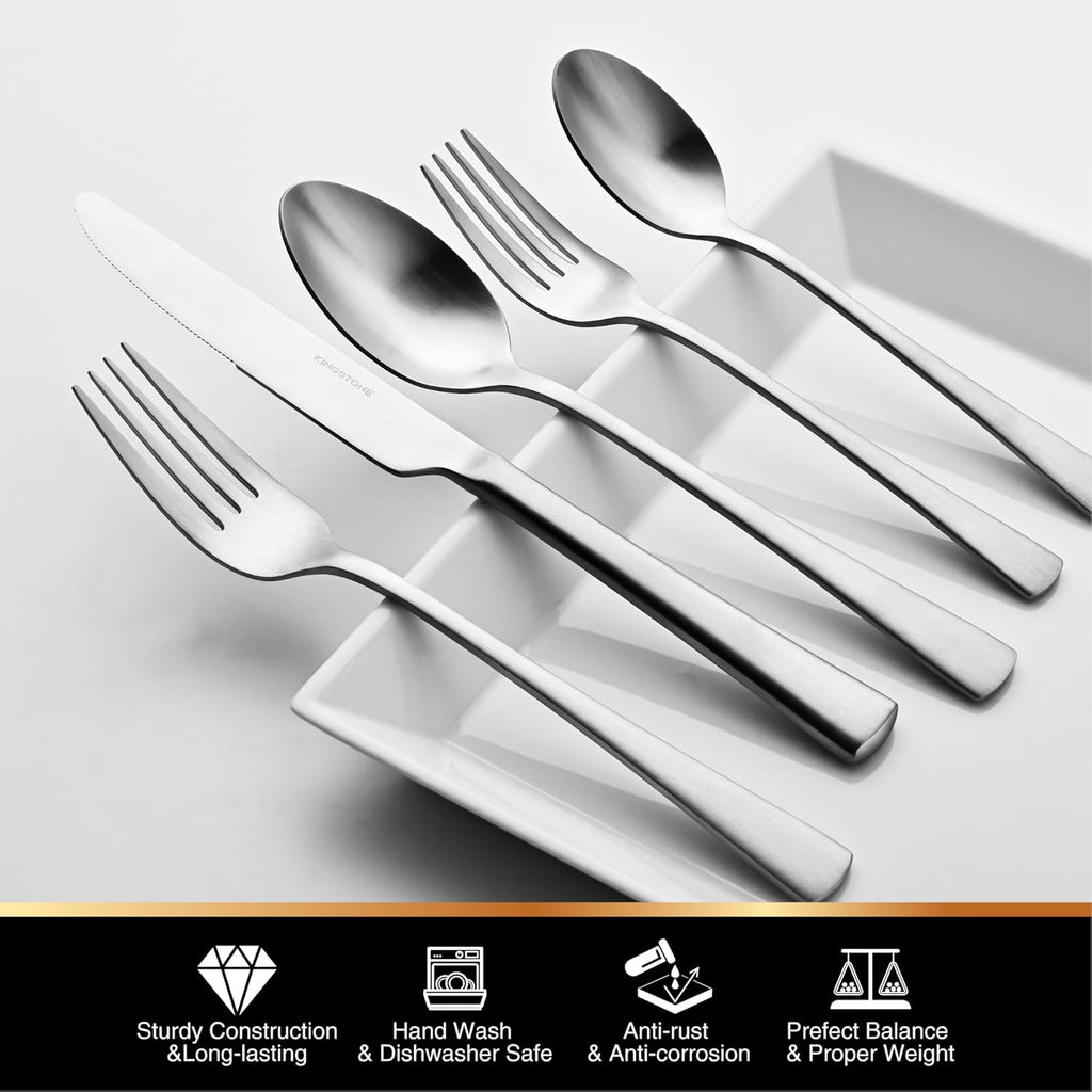 Silverware Set for 8, 40-Piece 18/10 Stainless Steel Flatware Set,Forged Cutlery Set Matte Satin Finish, Dishwasher Safe