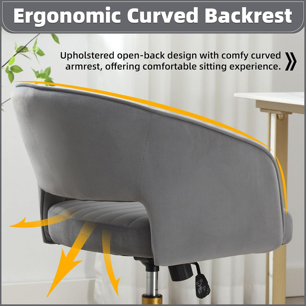 Desk Chair with Wheels, Velvet Home, Swivel Armchair Gold Base, Upholstered Modern Accent Chairs, Back Incline