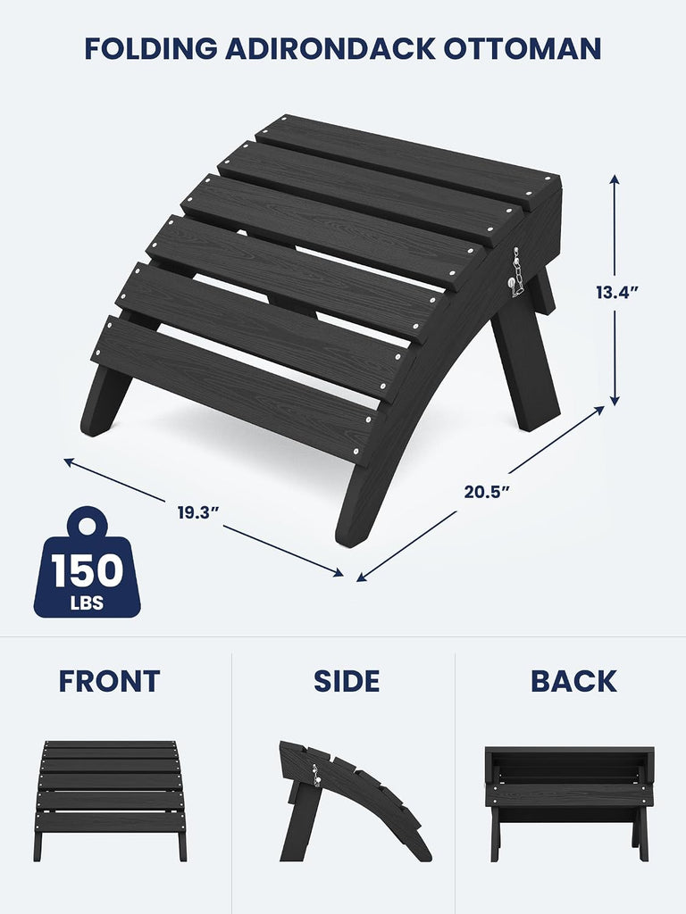 Folding Adirondack Ottomans Set of 2 for Adirondack Chair, Black