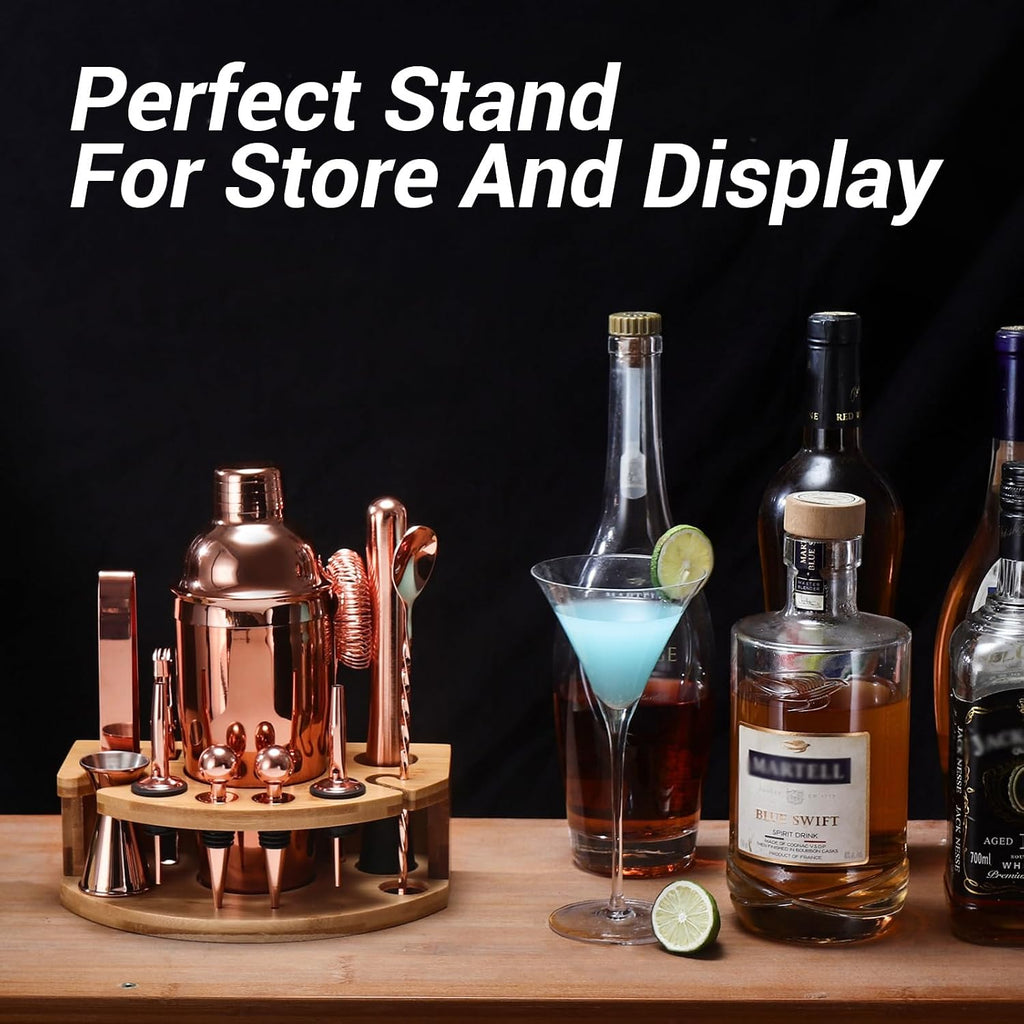 Cocktail Shaker Set Bartender Kit with Stand, Bar Set Drink Mixer Set with Stainless Steel Bar Accessories - Set of 12