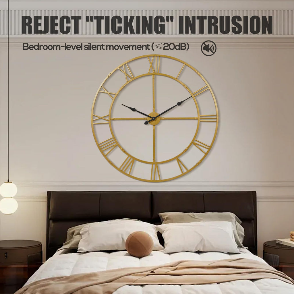 40 Inch Large Silent Wall Clock, Easy Assembly Roman Numeral Gold