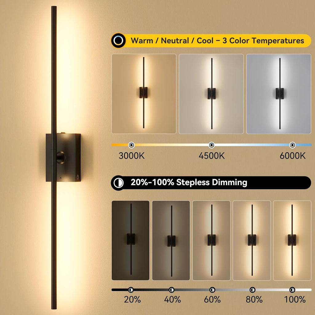 Battery Operated Wall Sconces Set of 2, 10000mAh Wireless Rechargeable 3000-6000K Dimmable 350° Rotate Wall Light