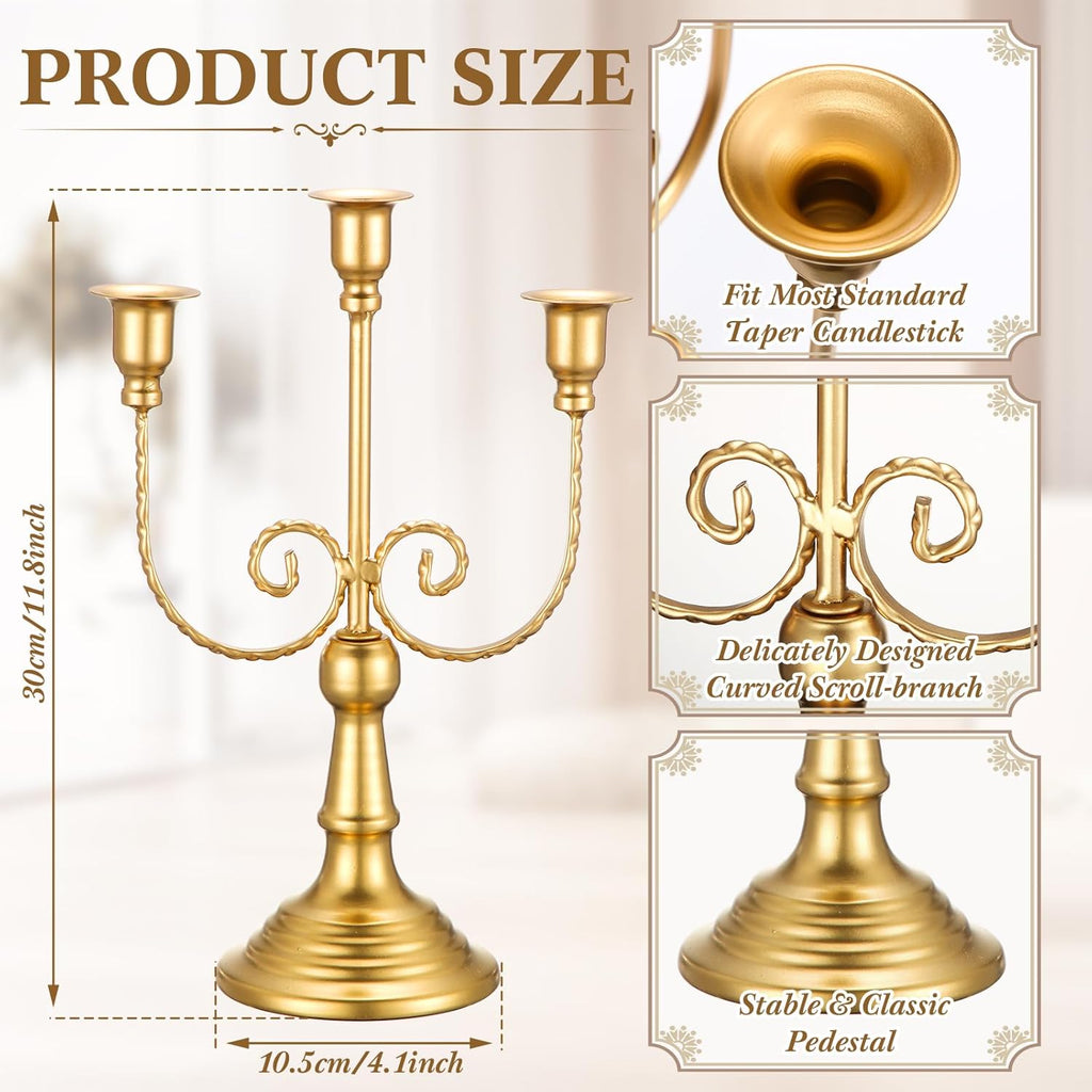 6 Pcs Gold Candelabra Candle Stand Metal Candlestick Holder 3 Arm 12 Wedding Candlestick Holder for Theme Party Table