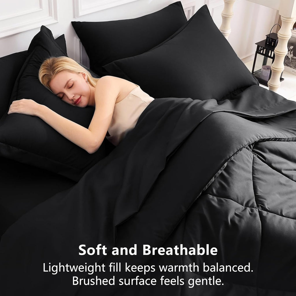 Twin Comforter Set Black - 5 Pieces Complete Bedding Set - Set of 5