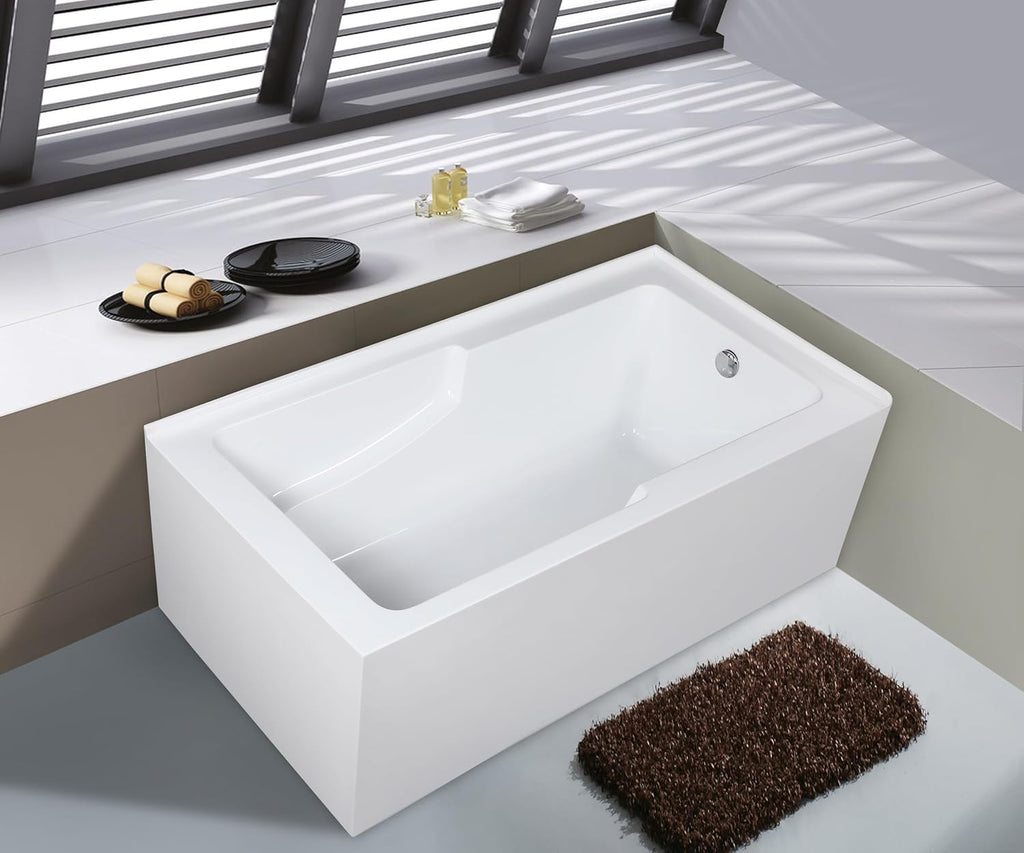 VTAM6032R22S 60-Inch Acrylic 2-Wall Corner Alcove Tub with Corner Apron, Right Hand Drain Hole, White