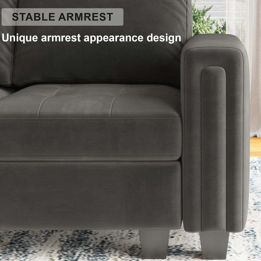 Grey Velvet L-Shape Sectional Sofa with Reversible Chaise, 107.8'L x 84.2'W x 35.8'H, Modular, Modern, Sofa Couch , 5