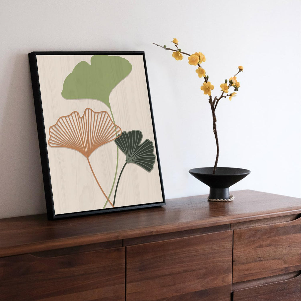 Framed Botanical Wall Art Leaf Art Pieces Zen Canvas Wall Art Set of 3(12"X16") Boho Bedroom Wall Decor Sage Green