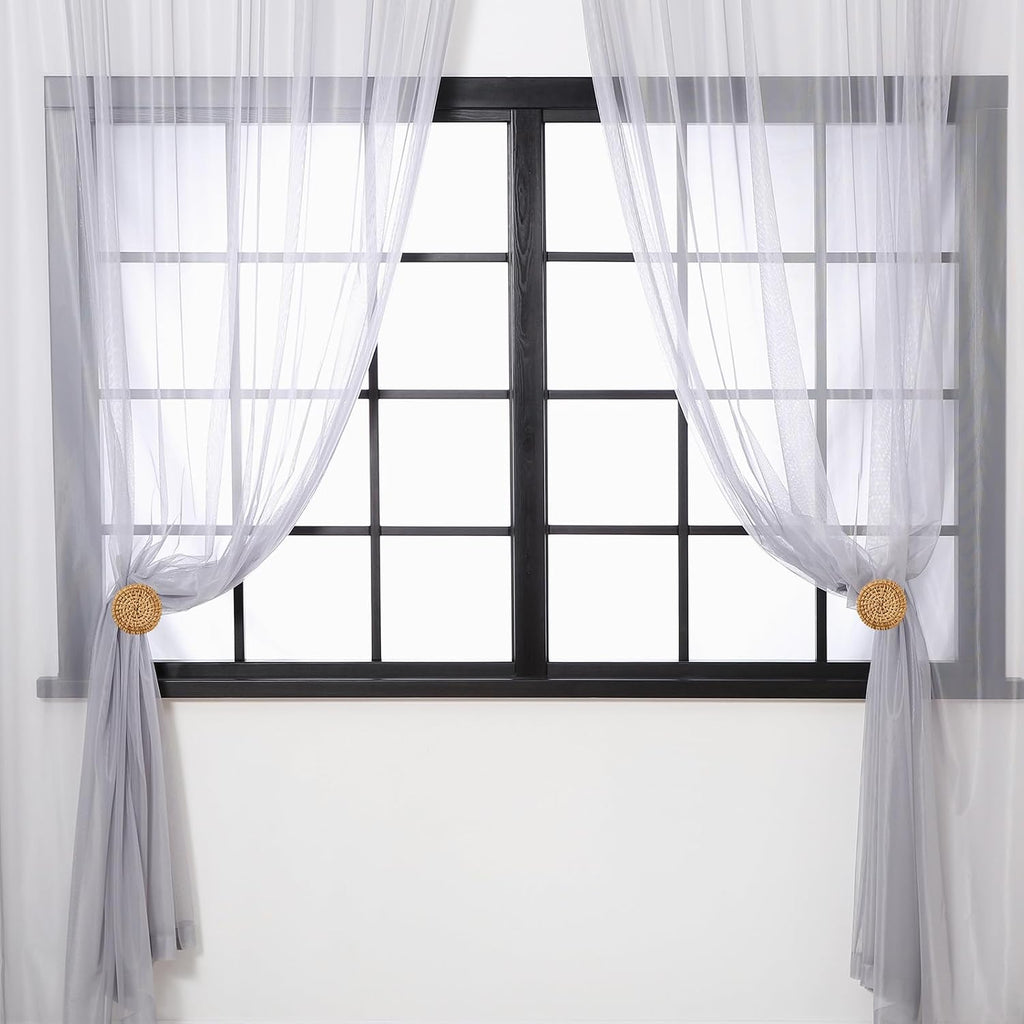 2 Pack Boho Curtain Holdbacks Rattan Tiebacks Coastal Curtain Holdbacks for Curtains Wall Mounted Nautical Ocean