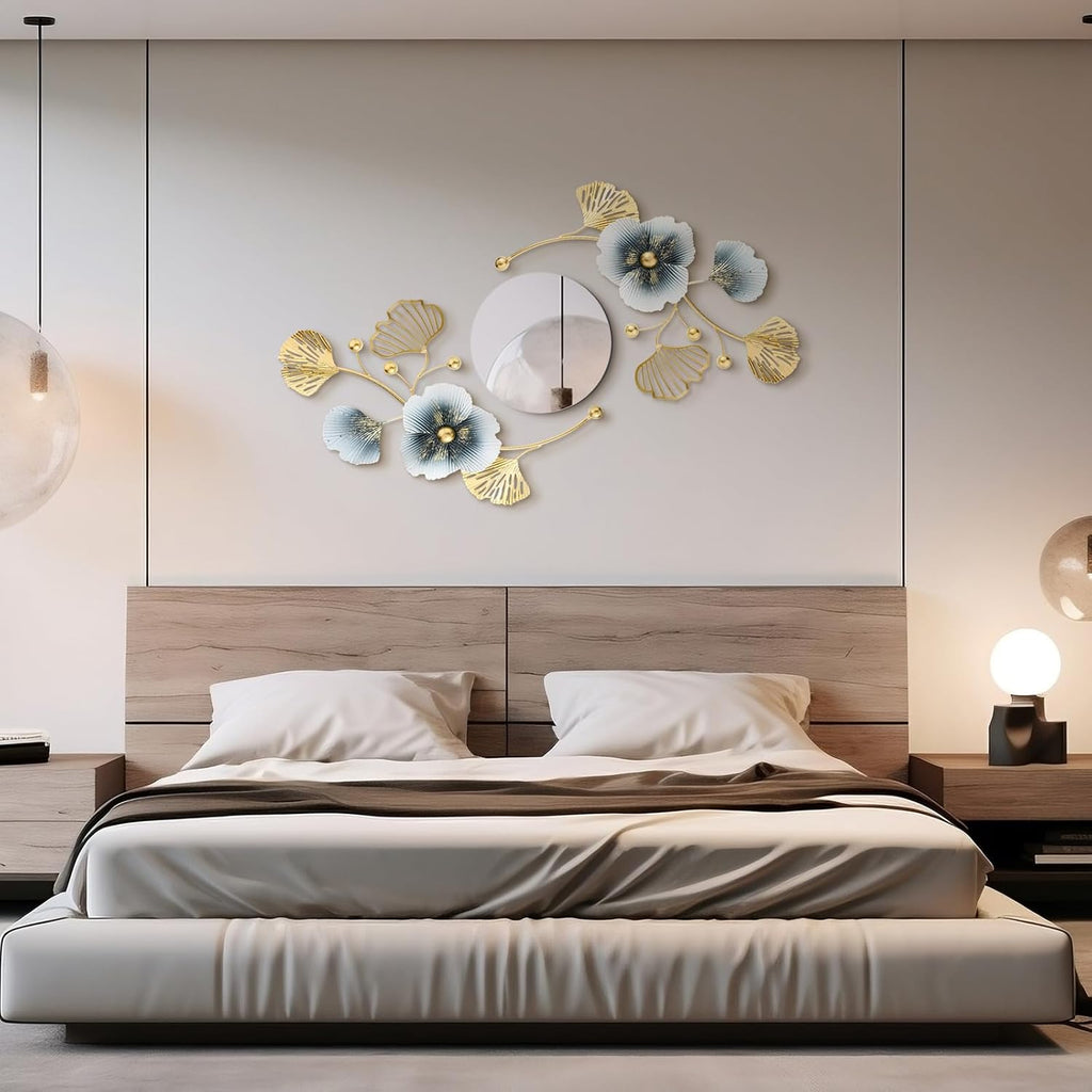 3 Pcs Metal Decorative Wall Mirrors Metal Ginkgo Leaf Mirror Modern Creative Wall Decor Art Hanging Decor Mirror for