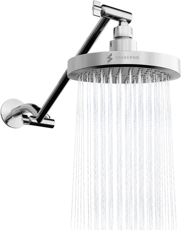 Round Rain Shower Head with Extension Arm - Height Adjustable Shower Head with High Pressure Performance