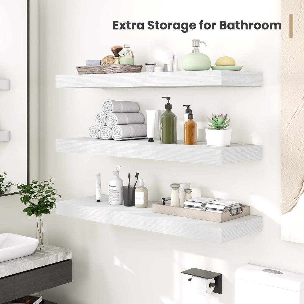 48 x 12 Deep Floating Shelves Wall Mounted Set of 2 White
