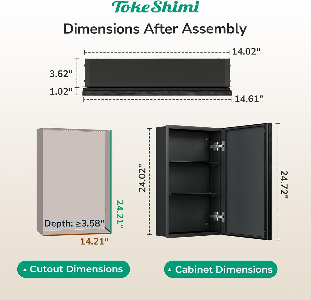 14 x 24 Recessed Medicine Cabinet with Mirror, Assembly Required, Black Medicine Cabinet , Stepless Adjustable