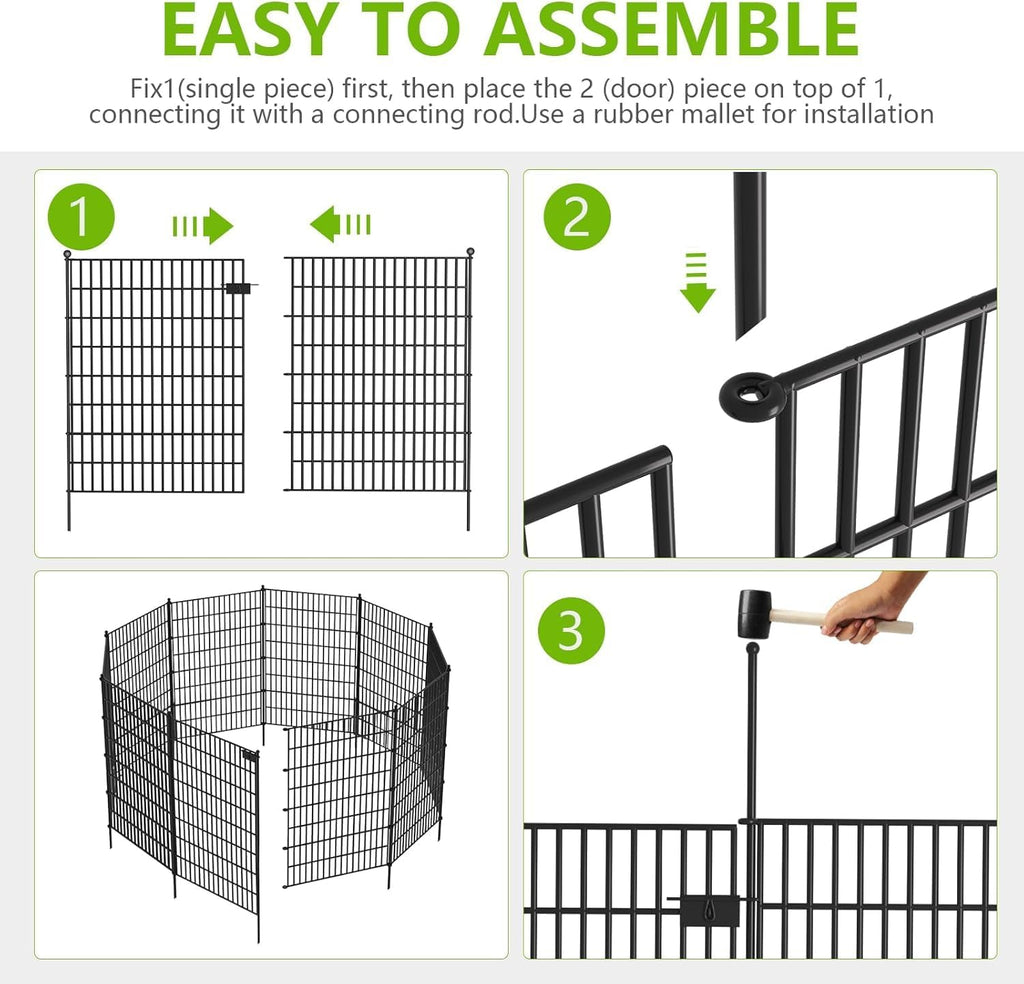 10 Panels No Dig Garden Fence with Gate, 40 in(H) X 24.2 ft(L) Metal Fence Panels, Thickened Rustproof Garden Fencing