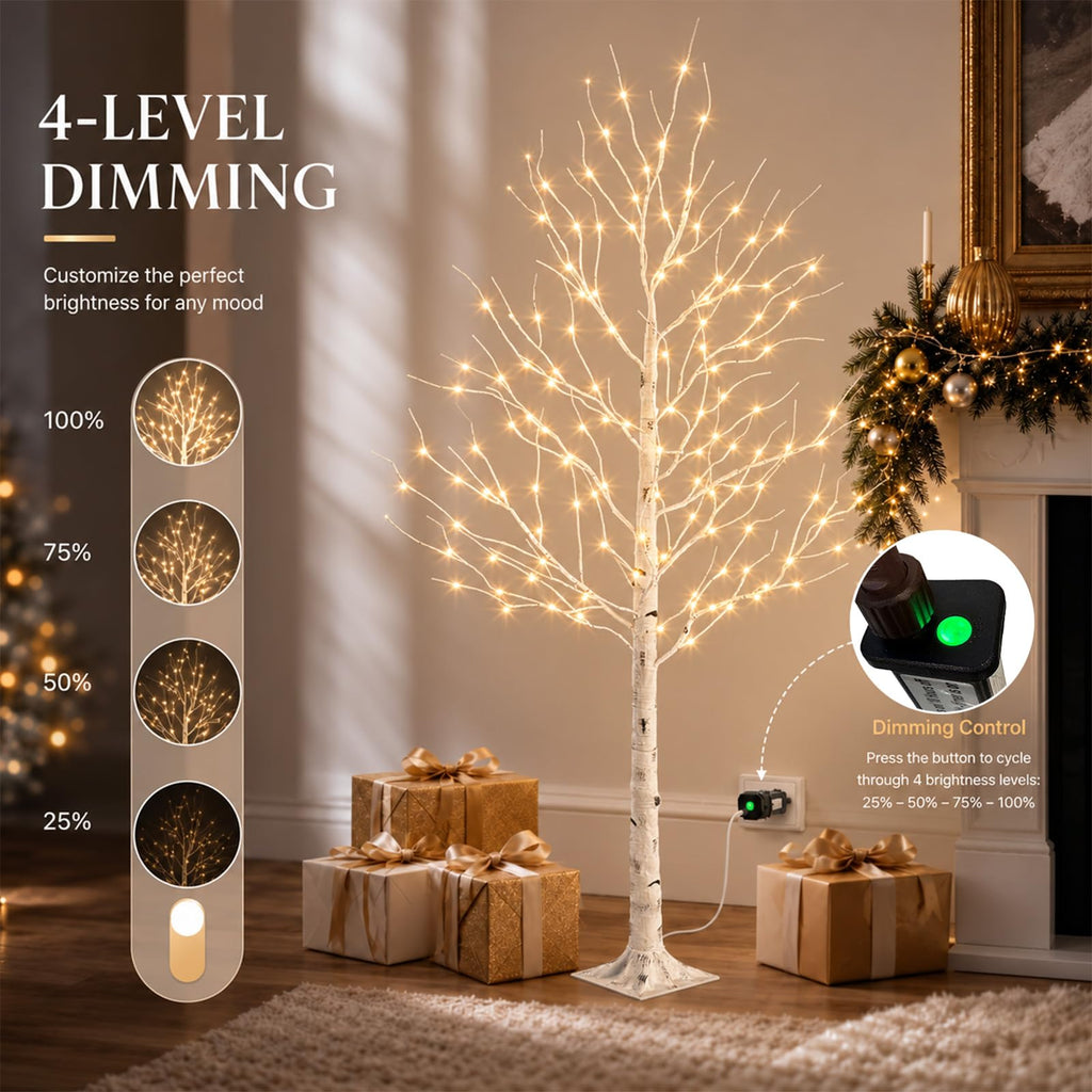 Birch Tree with LED Lights, 6ft Lighted Christmas Trees Outdoor