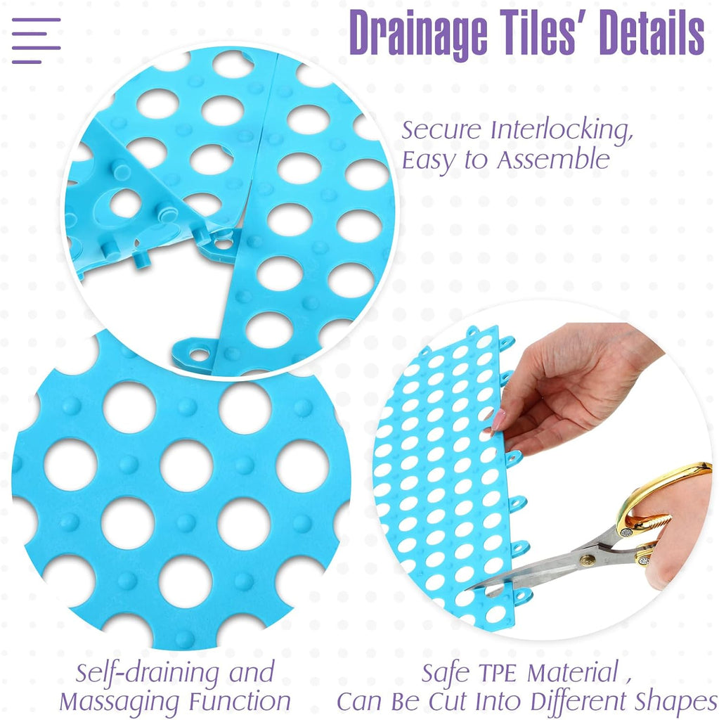 50 Pcs Drainage Mats 11.8'' x 11.8'' Modular Interlocking Floor Drainage Tiles Splicing Pool Floor Mat, Non Slip TPE