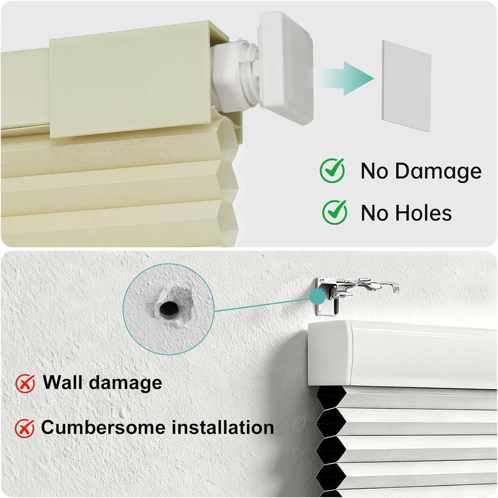No Drill No Tools Blackout Cellular Shades,Cordless Blinds Windows,Room Darkening Window Shades Honeycomb