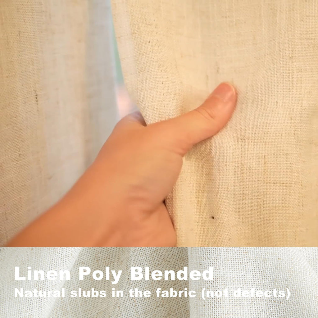 Natural Pinch Pleated Full Blackout Curtains Linen Blended Room Darkening Window Curtains for Living Room
