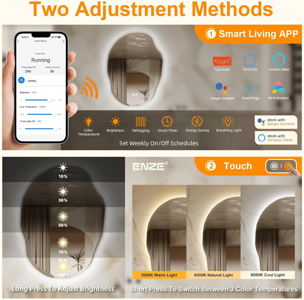 24" x 32" Smart LED Bathroom Mirror - Frameless Lighted Mirrors Wall with WiFi & Voice Control (Alexa/Google)